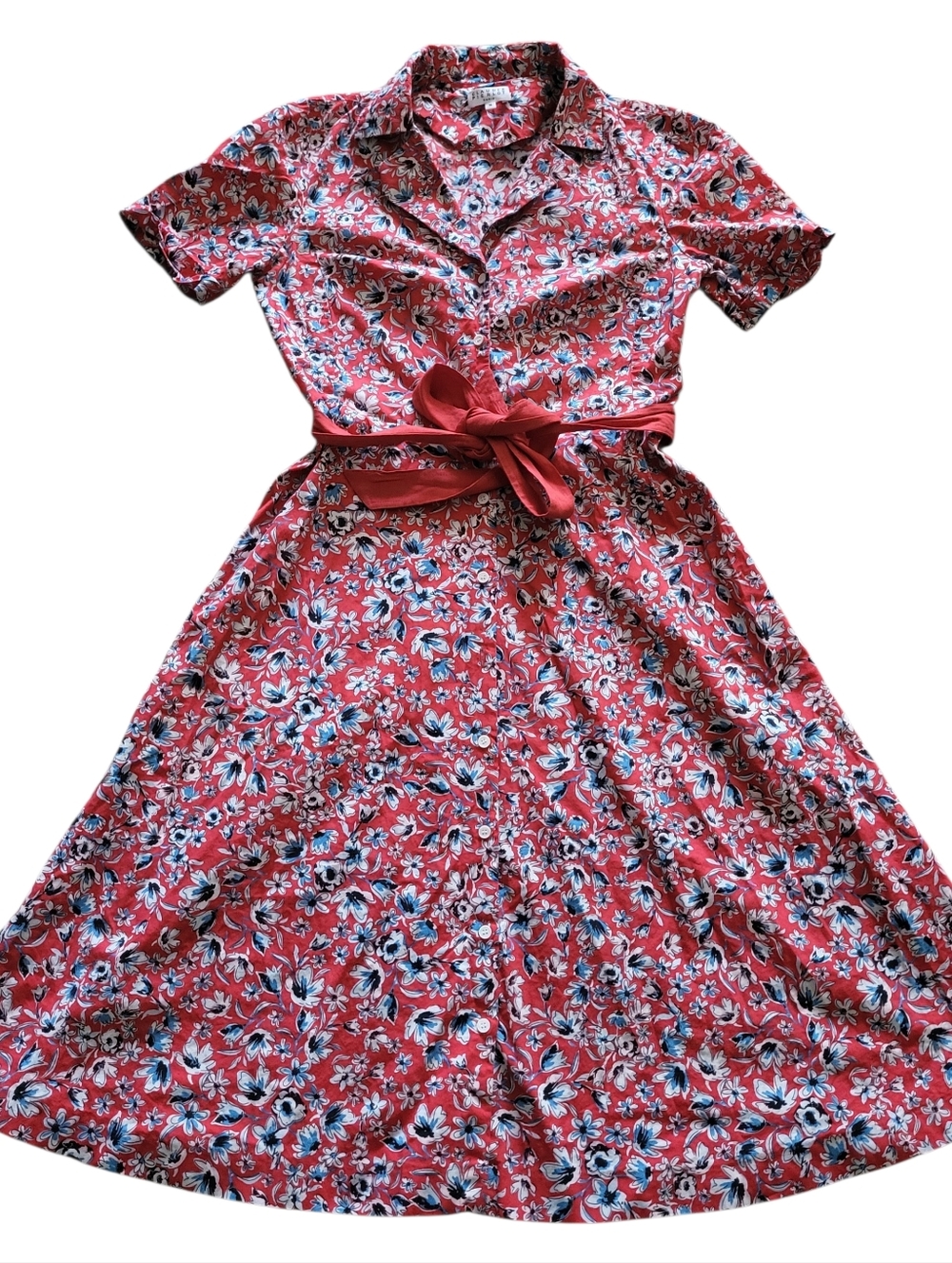 Claude Pierlot Women's Short Sleeve Cotton Shirt Dress Size 36 US S Floral